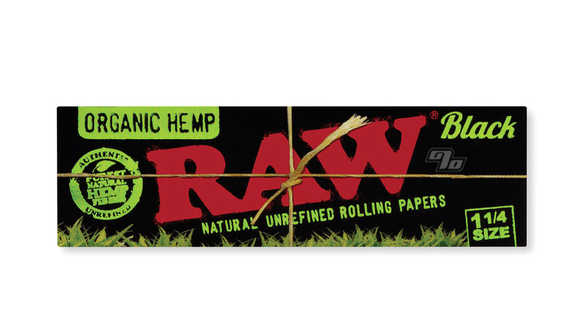 Raw Black Organic Hemp 1 1/4 Rolling Papers 24ct 50 Leaves Per Pack