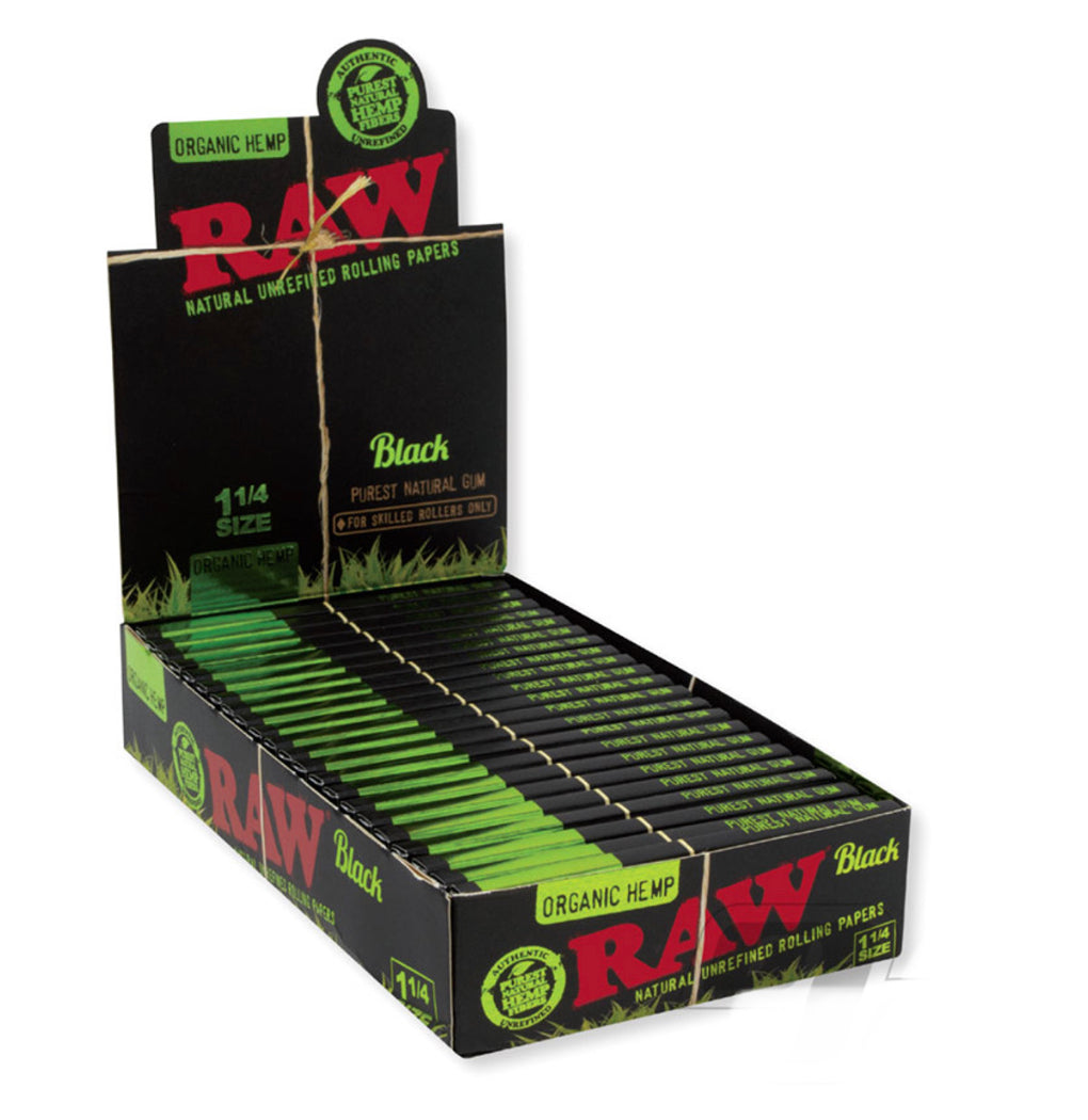 Raw Black Organic Hemp 1 1/4 Rolling Papers 24ct 50 Leaves Per Pack